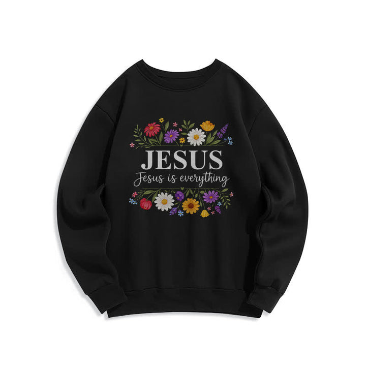 Christianartworkshop Sudadera de cuello redondo con estampado floral "Jesús lo es todo" - Negro - 2XL - image 5