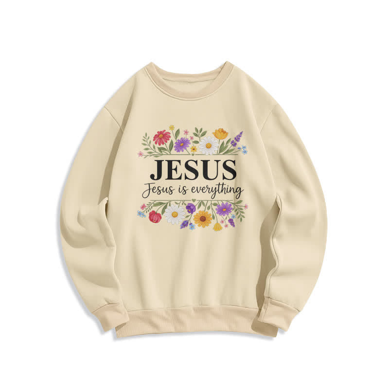 Christianartworkshop Sudadera de cuello redondo con estampado floral "Jesús lo es todo" - Beige - 2XL - image 3