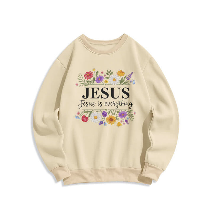 Christianartworkshop Sudadera de cuello redondo con estampado floral "Jesús lo es todo" - Beige - 2XL - image 3