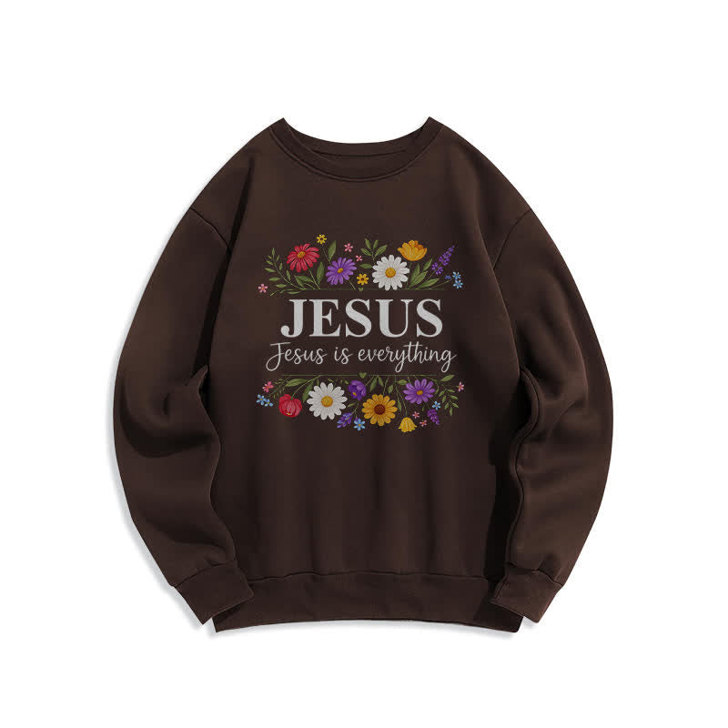 Christianartworkshop Sudadera de cuello redondo con estampado floral "Jesús lo es todo" - Marrón - 2XL - image 2