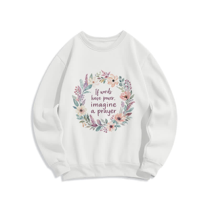 Christianartworkshop Sudadera cómoda de cuello redondo con cita de oración floral - Blanco - 2XL - image 1
