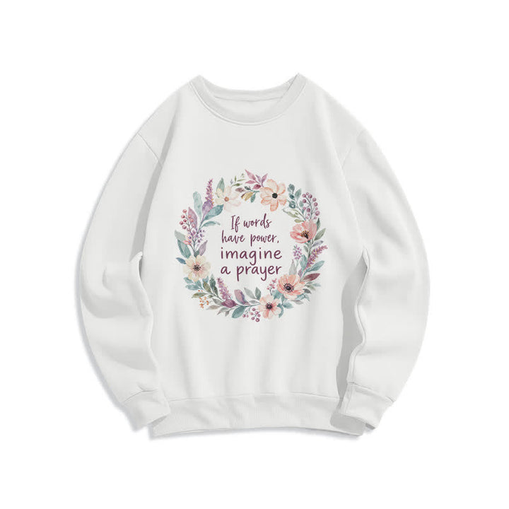 Christianartworkshop Sudadera cómoda de cuello redondo con cita de oración floral - Blanco - 2XL - image 1