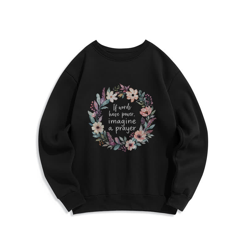 Christianartworkshop Sudadera cómoda de cuello redondo con cita de oración floral - Negro - 2XL - image 2