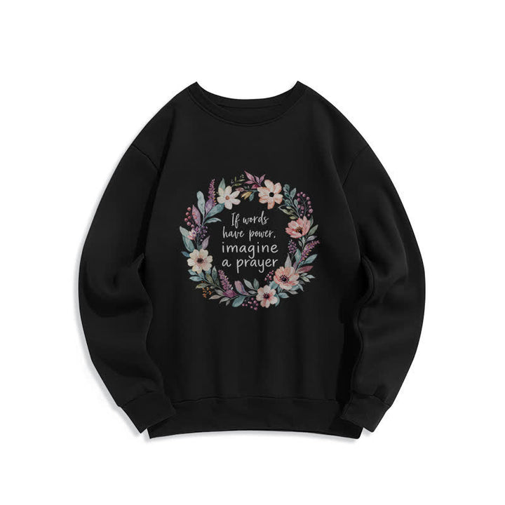 Christianartworkshop Sudadera cómoda de cuello redondo con cita de oración floral - Negro - 2XL - image 2