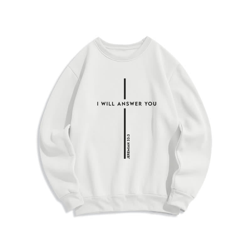 Christianartworkshop Te responderé Sudadera extragrande con cuello redondo y estampado de cruz - Blanco - 2XL - image 1