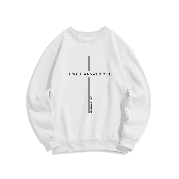 Christianartworkshop Te responderé Sudadera extragrande con cuello redondo y estampado de cruz - Blanco - 2XL - image 1