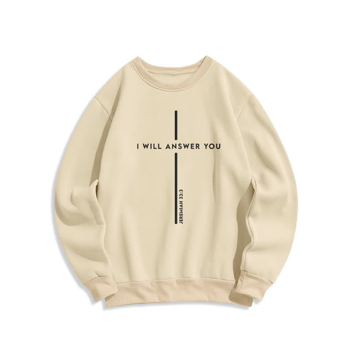 Christianartworkshop Te responderé Sudadera extragrande con cuello redondo y estampado de cruz - Beige - 2XL - image 2