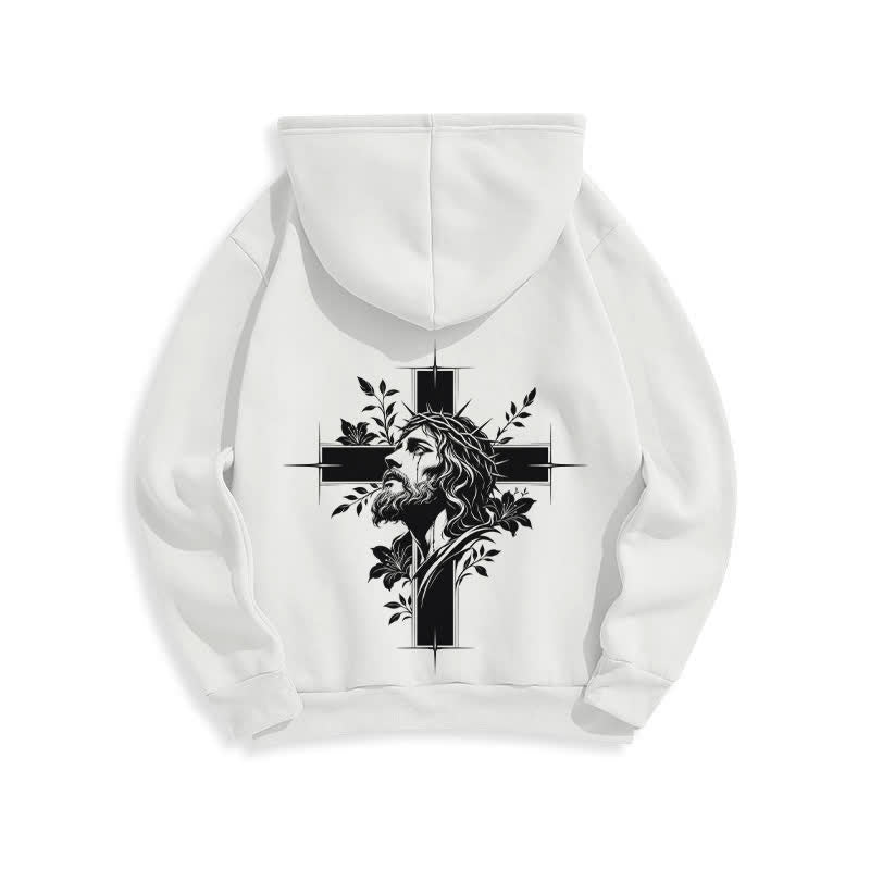 Christianartworkshop Sudadera con capucha forrada de felpa con estampado de corona cruzada en la espalda - image 7