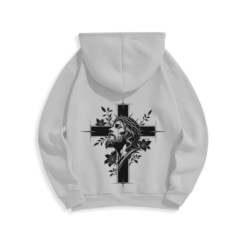 Christianartworkshop Sudadera con capucha forrada de felpa con estampado de corona cruzada en la espalda - image 10