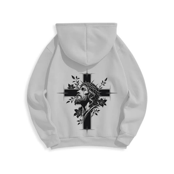 Christianartworkshop Sudadera con capucha forrada de felpa con estampado de corona cruzada en la espalda - image 10