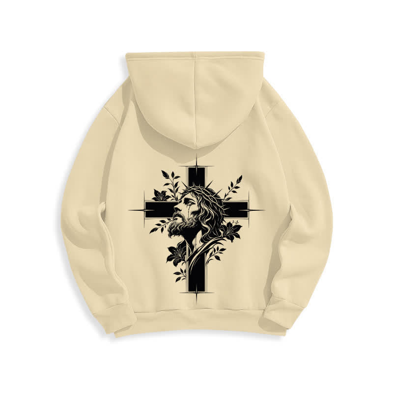 Christianartworkshop Sudadera con capucha forrada de felpa con estampado de corona cruzada en la espalda - image 13