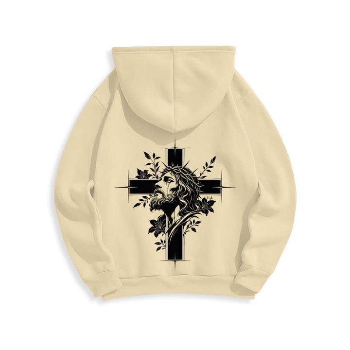 Christianartworkshop Sudadera con capucha forrada de felpa con estampado de corona cruzada en la espalda - image 13
