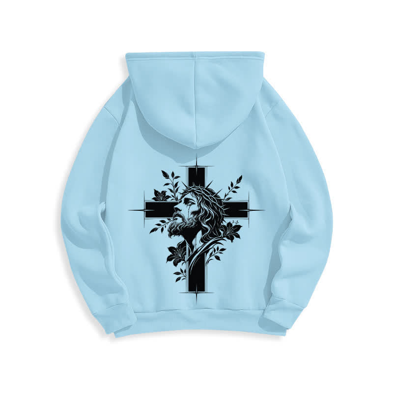 Christianartworkshop Sudadera con capucha forrada de felpa con estampado de corona cruzada en la espalda - image 22