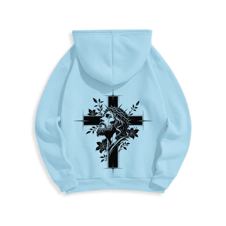 Christianartworkshop Sudadera con capucha forrada de felpa con estampado de corona cruzada en la espalda - image 22