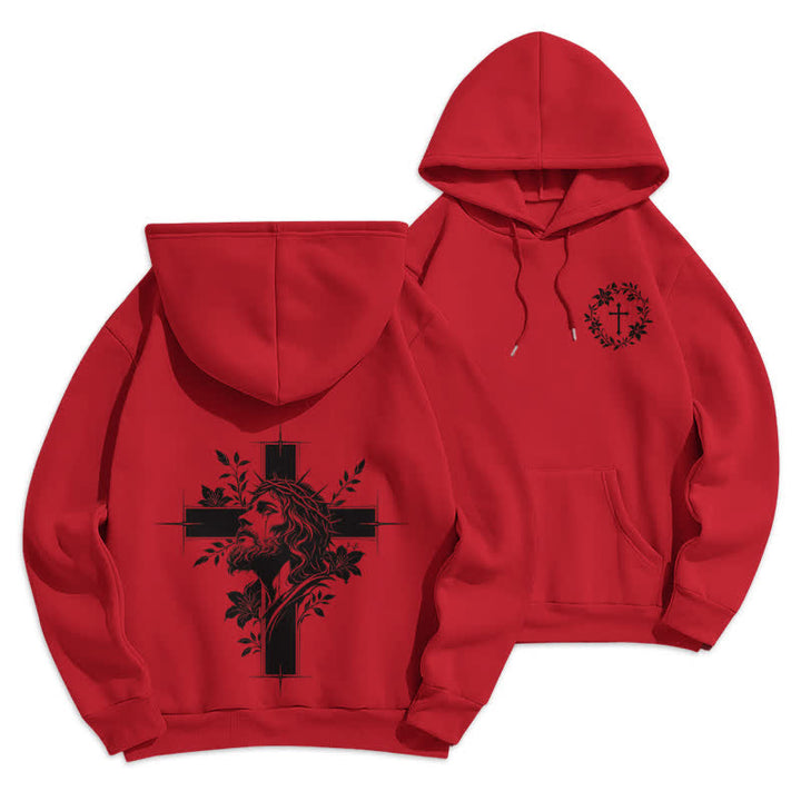 Christianartworkshop Sudadera con capucha forrada de felpa con estampado de corona cruzada en la espalda - Rojo - 2XL - image 15