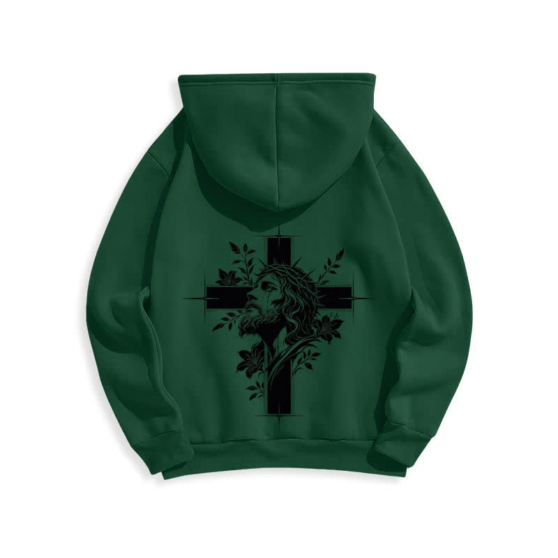 Christianartworkshop Sudadera con capucha forrada de felpa con estampado de corona cruzada en la espalda - image 19