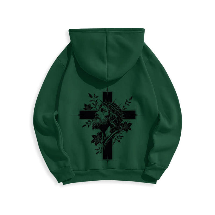 Christianartworkshop Sudadera con capucha forrada de felpa con estampado de corona cruzada en la espalda - image 19