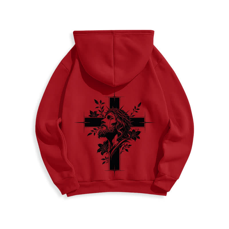 Christianartworkshop Sudadera con capucha forrada de felpa con estampado de corona cruzada en la espalda - image 16
