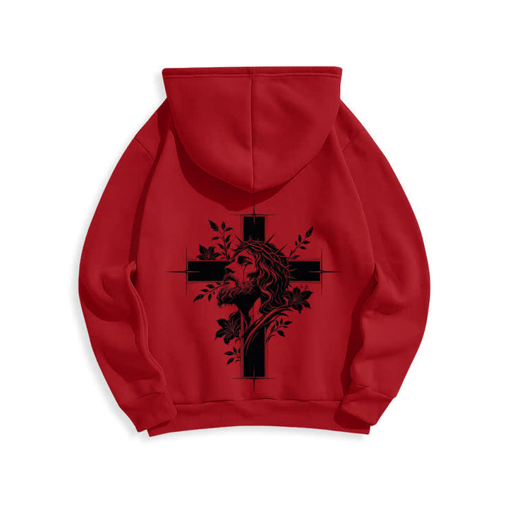 Christianartworkshop Sudadera con capucha forrada de felpa con estampado de corona cruzada en la espalda - image 16