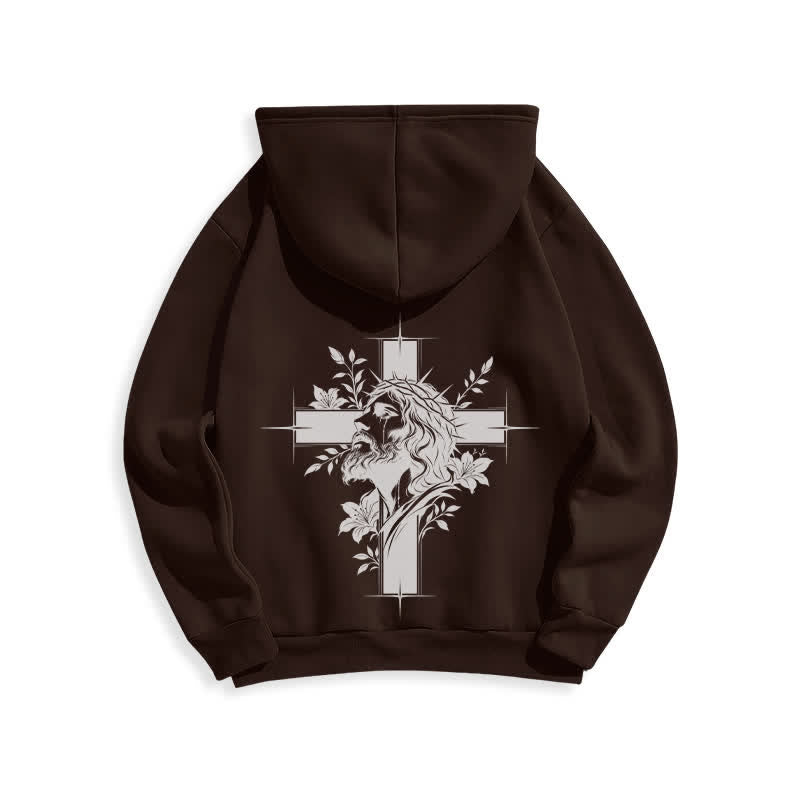 Christianartworkshop Sudadera con capucha forrada de felpa con estampado de corona cruzada en la espalda - image 4