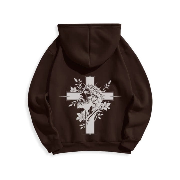Christianartworkshop Sudadera con capucha forrada de felpa con estampado de corona cruzada en la espalda - image 4
