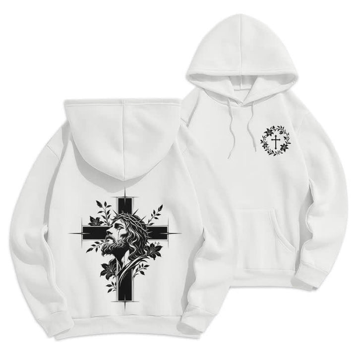 Christianartworkshop Sudadera con capucha forrada de felpa con estampado de corona cruzada en la espalda - Blanco - 2XL - image 6