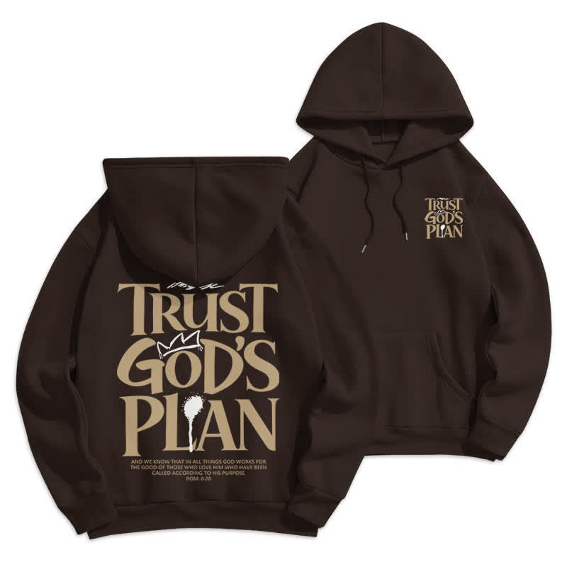 Christianartworkshop Sudadera con capucha marrón estilo streetwear con el lema "Confía en el plan de Dios" - Marrón - 2XL - image 0