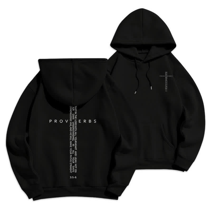 Christianartworkshop Sudadera blanca con capucha forrada de felpa y estampado de la Cruz de los Proverbios - Negro - 2XL - image 3