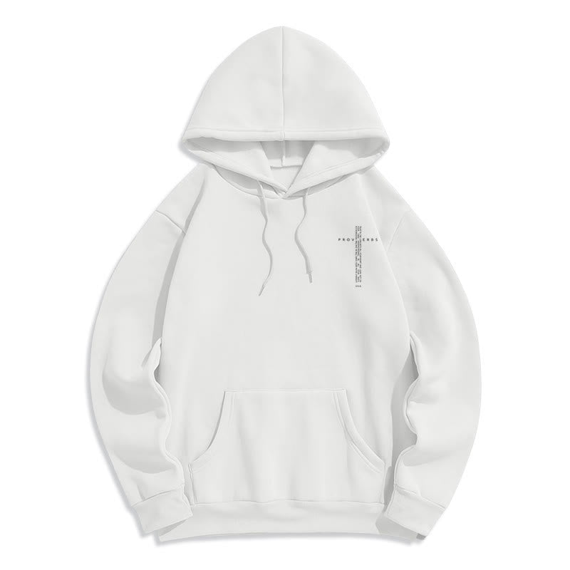 Christianartworkshop Sudadera blanca con capucha forrada de felpa y estampado de la Cruz de los Proverbios - image 2