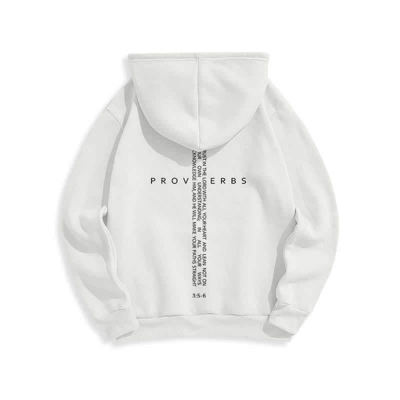 Christianartworkshop Sudadera blanca con capucha forrada de felpa y estampado de la Cruz de los Proverbios - image 1