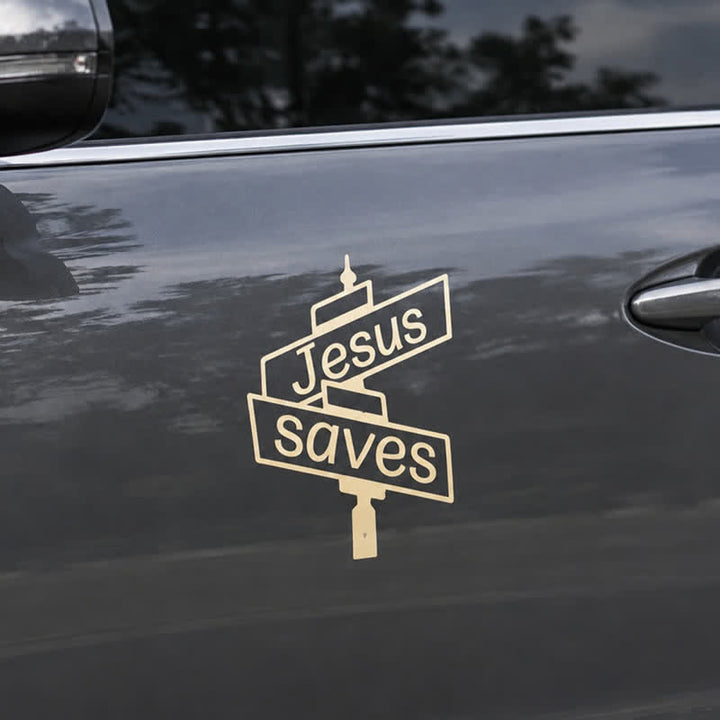 Christianartworkshop Elegante pegatina para coche con la frase "Jesús salva" en un poste de la calle: símbolo de la dulce salvación divina. - image 2