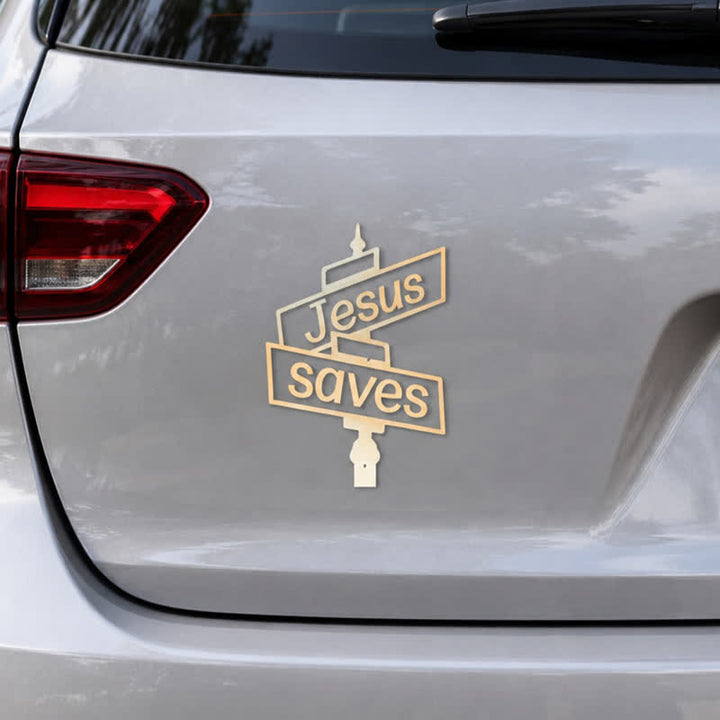 Christianartworkshop Elegante pegatina para coche con la frase "Jesús salva" en un poste de la calle: símbolo de la dulce salvación divina. - image 3