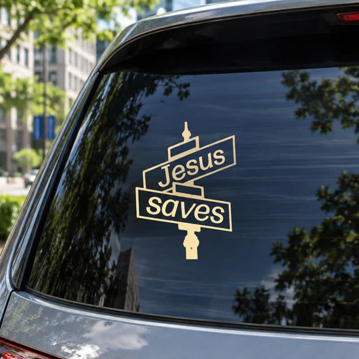 Christianartworkshop Elegante pegatina para coche con la frase "Jesús salva" en un poste de la calle: símbolo de la dulce salvación divina. - image 5