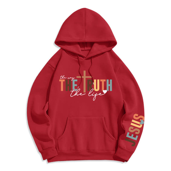 Christianartworkshop Sudadera con capucha polar con la cruz de Jesús de la Verdad - Rojo - 2XL - image 6