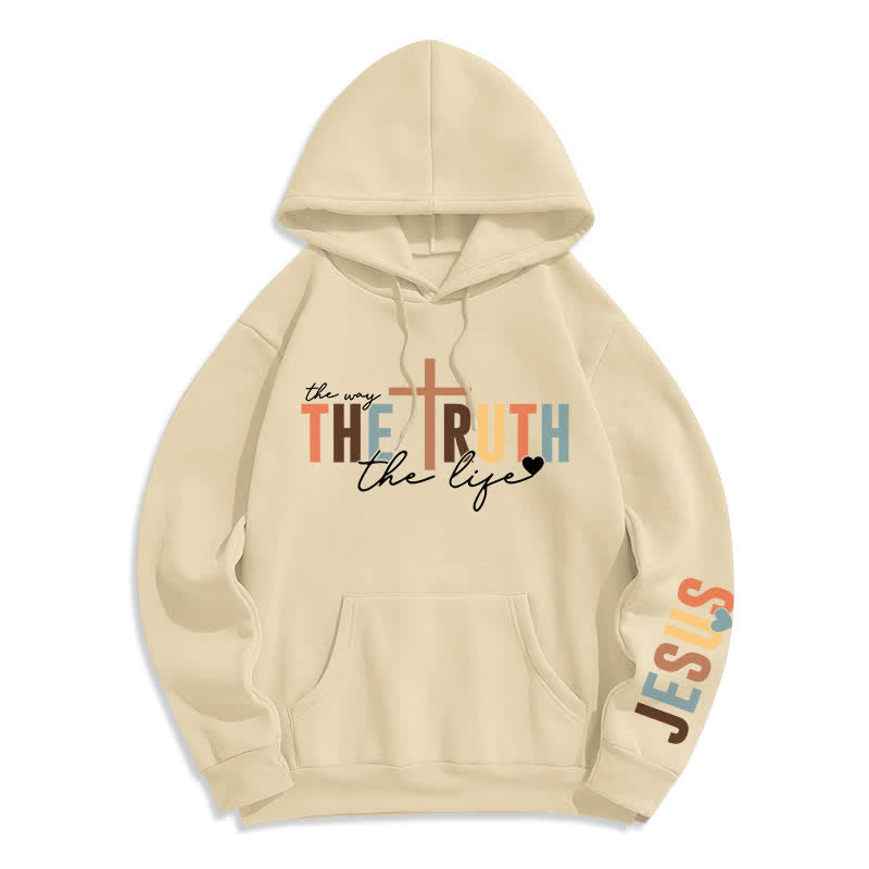 Christianartworkshop Sudadera con capucha polar con la cruz de Jesús de la Verdad - Beige - 2XL - image 5