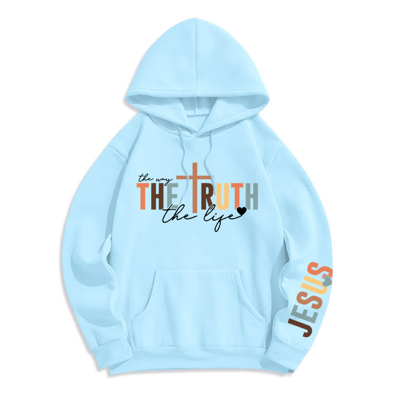 Christianartworkshop Sudadera con capucha polar con la cruz de Jesús de la Verdad - Azul - 2XL - image 0