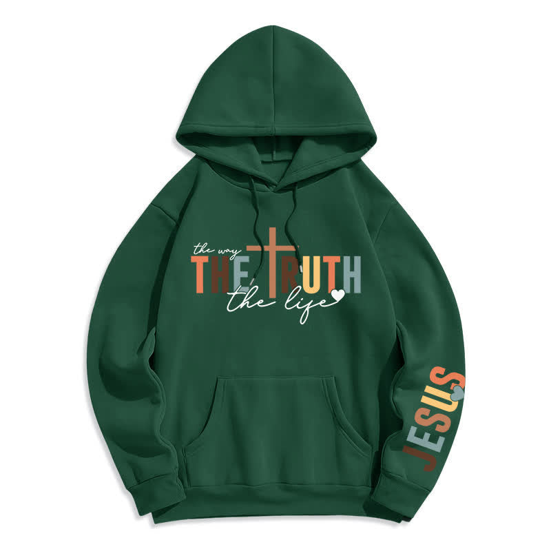 Christianartworkshop Sudadera con capucha polar con la cruz de Jesús de la Verdad - Verde - 2XL - image 4