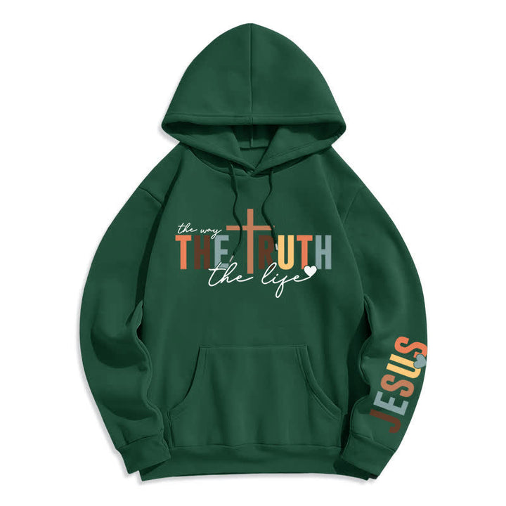 Christianartworkshop Sudadera con capucha polar con la cruz de Jesús de la Verdad - Verde - 2XL - image 4
