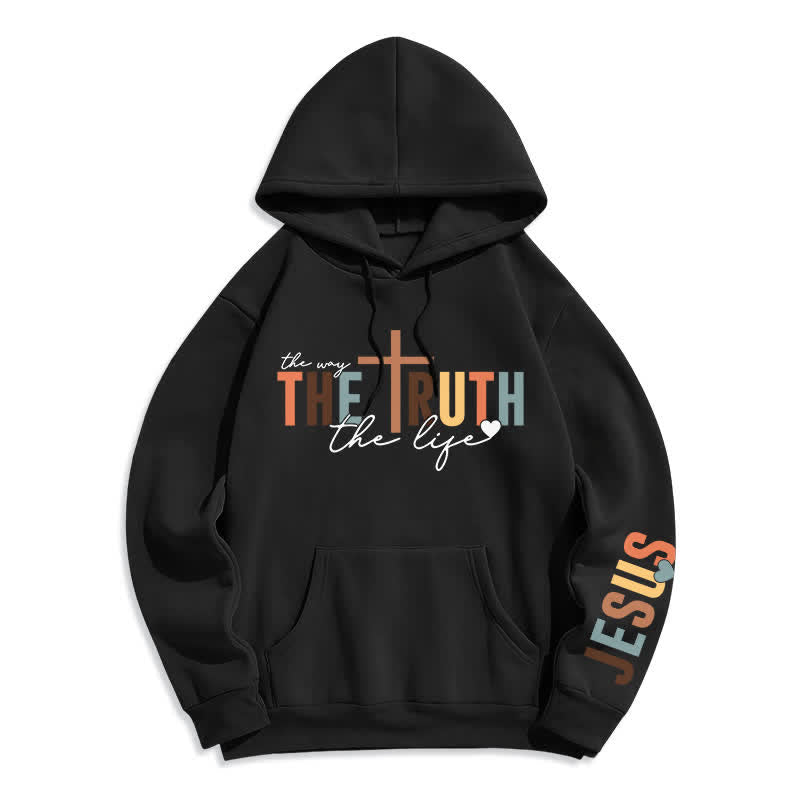 Christianartworkshop Sudadera con capucha polar con la cruz de Jesús de la Verdad - Negro - 2XL - image 1