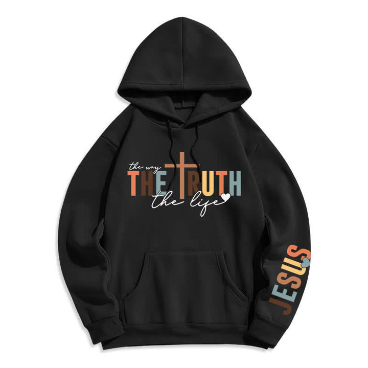 Christianartworkshop Sudadera con capucha polar con la cruz de Jesús de la Verdad - Negro - 2XL - image 1