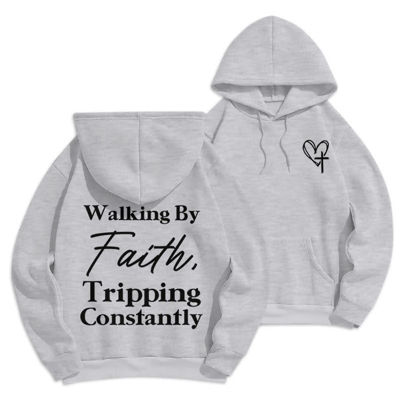 Christianartworkshop Sudadera con capucha extragrande de felpa "Walking By Faith" - Gris - 2XL - image 12