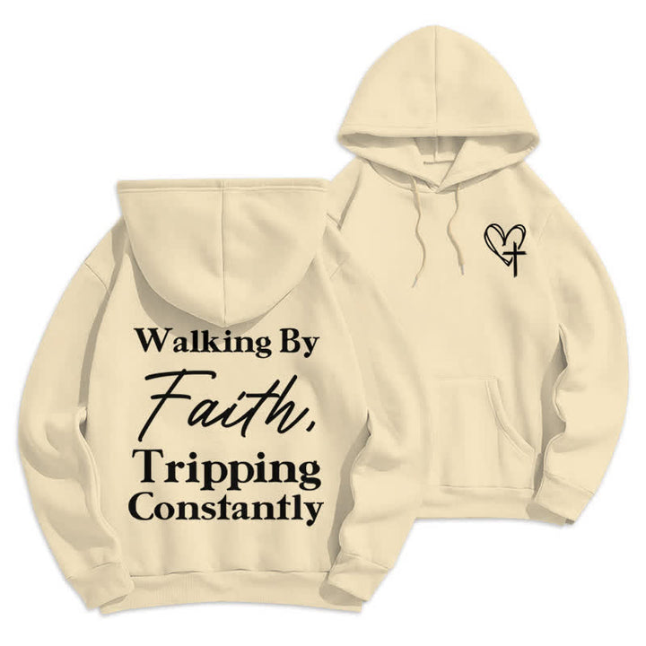 Christianartworkshop Sudadera con capucha extragrande de felpa "Walking By Faith" - Beige - 2XL - image 6