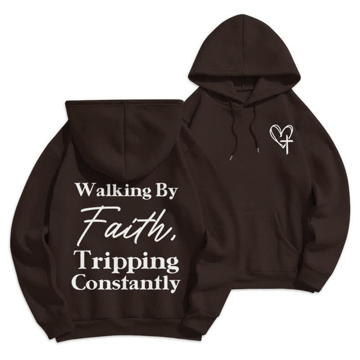 Christianartworkshop Sudadera con capucha extragrande de felpa "Walking By Faith" - Marrón - 2XL - image 3