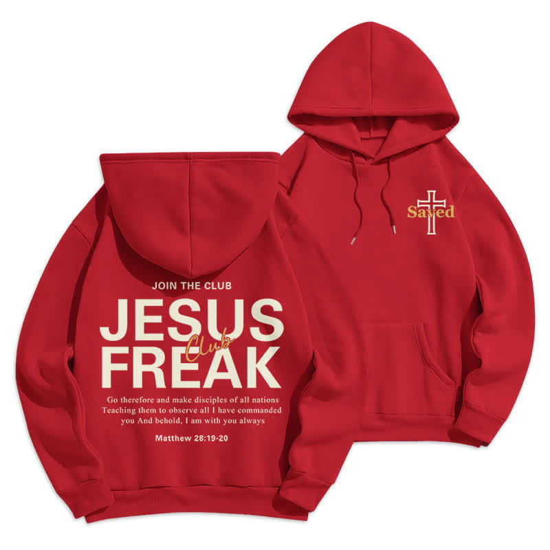 Christianartworkshop Sudadera con capucha extragrande de felpa con el diseño "Jesus Freak Saved" - Rojo - 2XL - image 18