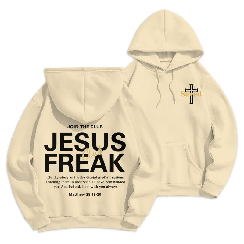 Christianartworkshop Sudadera con capucha extragrande de felpa con el diseño "Jesus Freak Saved" - Beige - 2XL - image 0