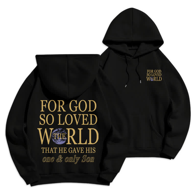 Christianartworkshop Sudadera con capucha de felpa con estampado "Porque de tal manera amó Dios al mundo Tierra" - Negro - 2XL - image 3