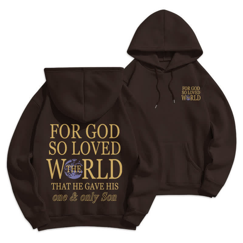 Christianartworkshop Sudadera con capucha de felpa con estampado "Porque de tal manera amó Dios al mundo Tierra" - Marrón - 2XL - image 0