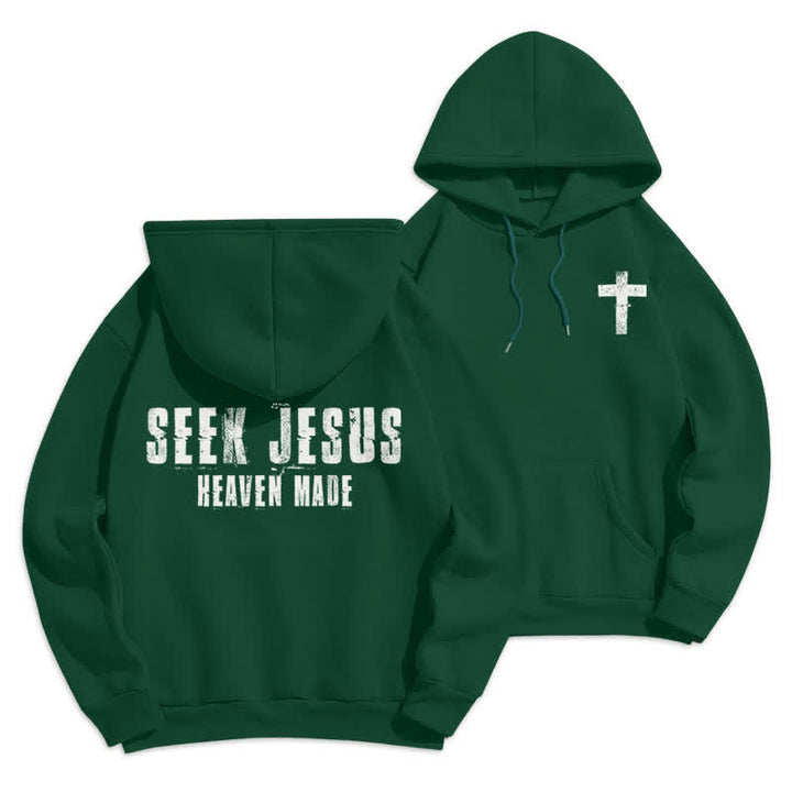 Christianartworkshop Sudadera con capucha forrada de felpa con estampado desgastado "Busca a Jesús" - Verde - 2XL - image 6