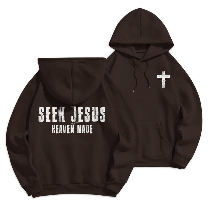 Christianartworkshop Sudadera con capucha forrada de felpa con estampado desgastado "Busca a Jesús" - Marrón - 2XL - image 15