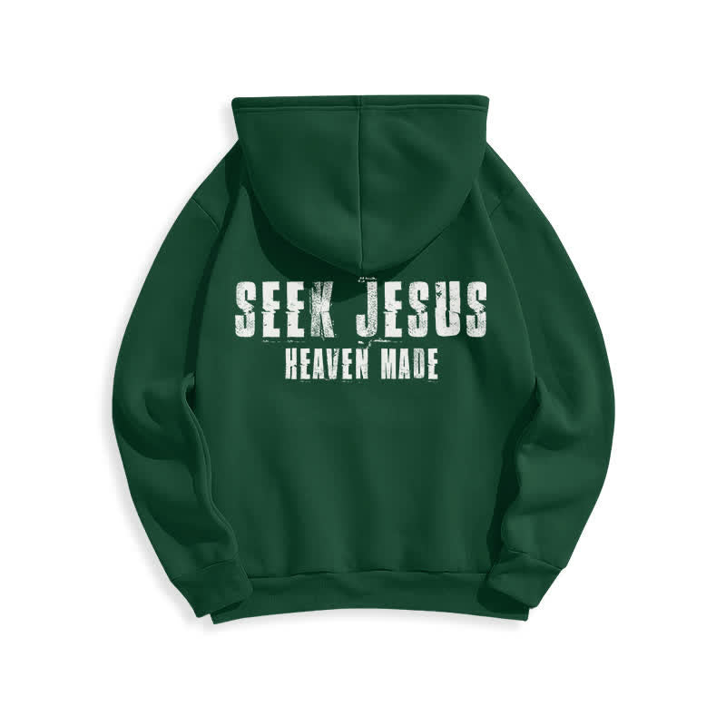 Christianartworkshop Sudadera con capucha forrada de felpa con estampado desgastado "Busca a Jesús" - image 7